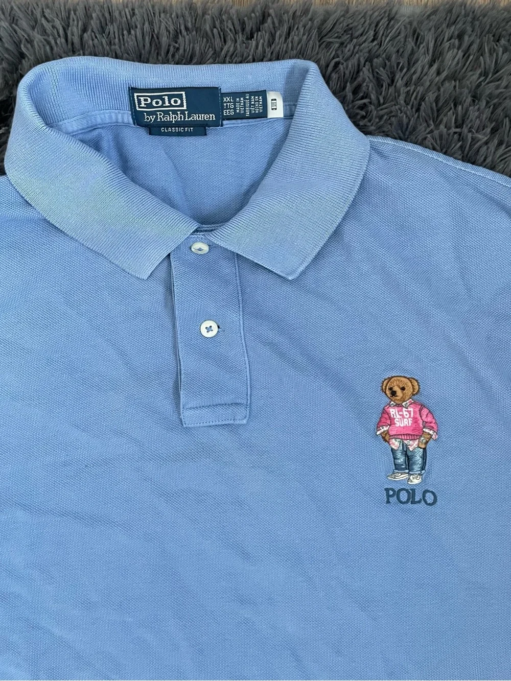 Men Size 2XL Ralph Lauren Big Blue Mesh Polo Bear Classic Fit Polo Shirt XXL